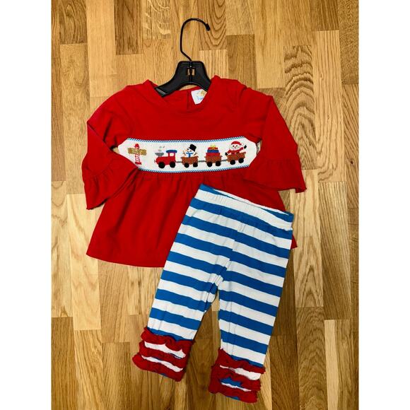 The Smocking Bug Christmas Train 2 Piece Set SIZE: 9M - Picture 1 of 1